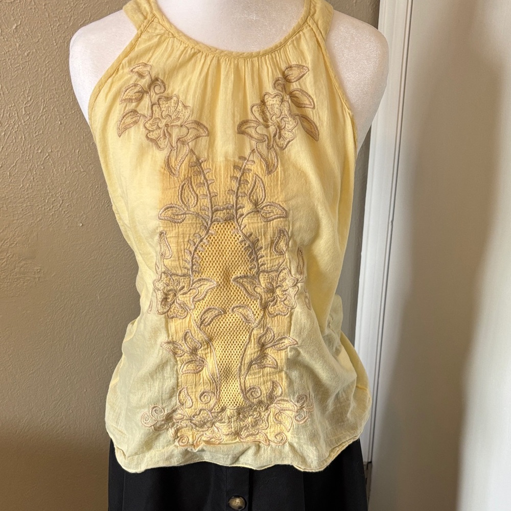 Matty M Yellow Floral Embroidered Blouse size XS